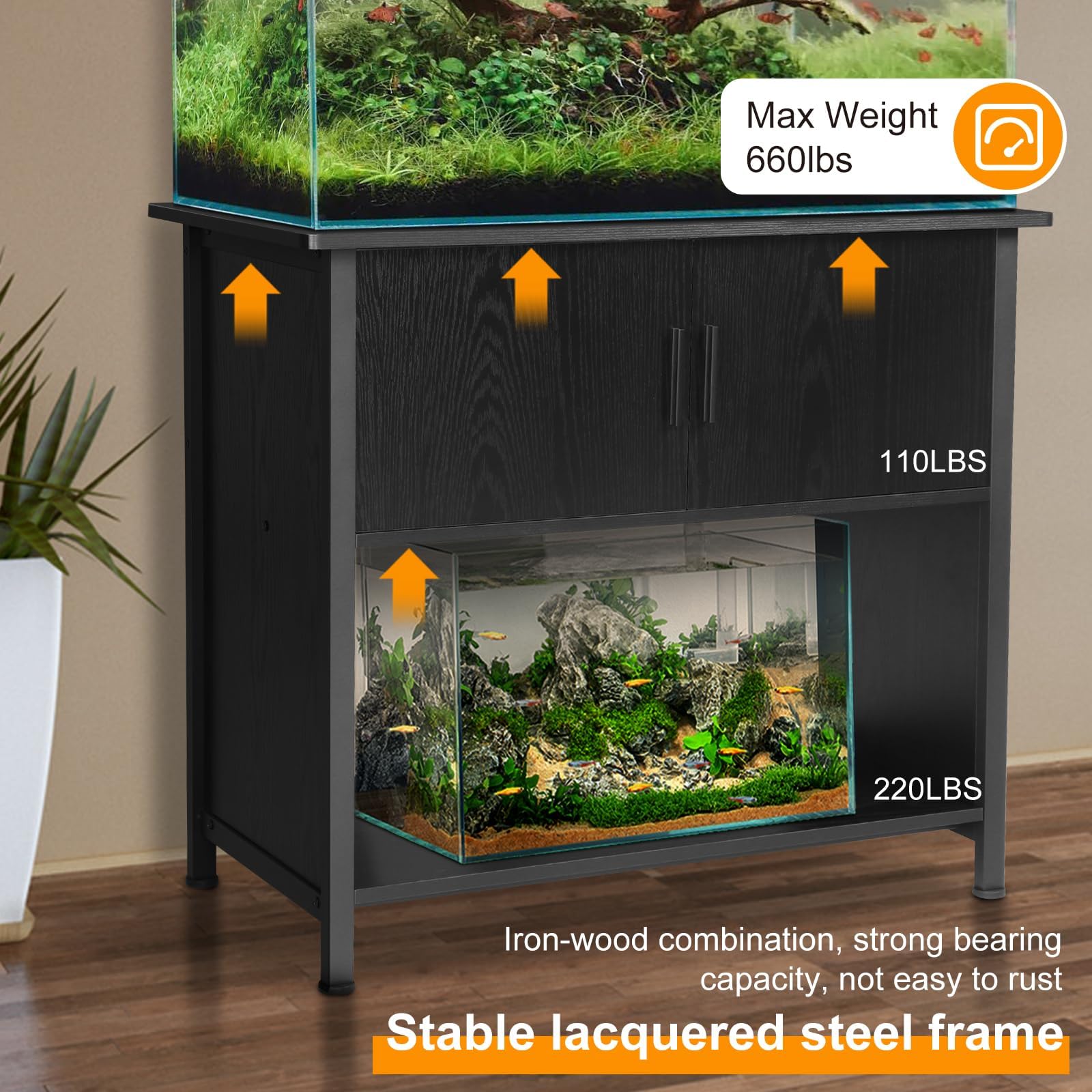 SMONTER Aquarium Stand 40 Gallon Metal Fish Tank Stand Cabinet with Storage Shelf, W36.6*D18.9*H31.5 (Stand Only)