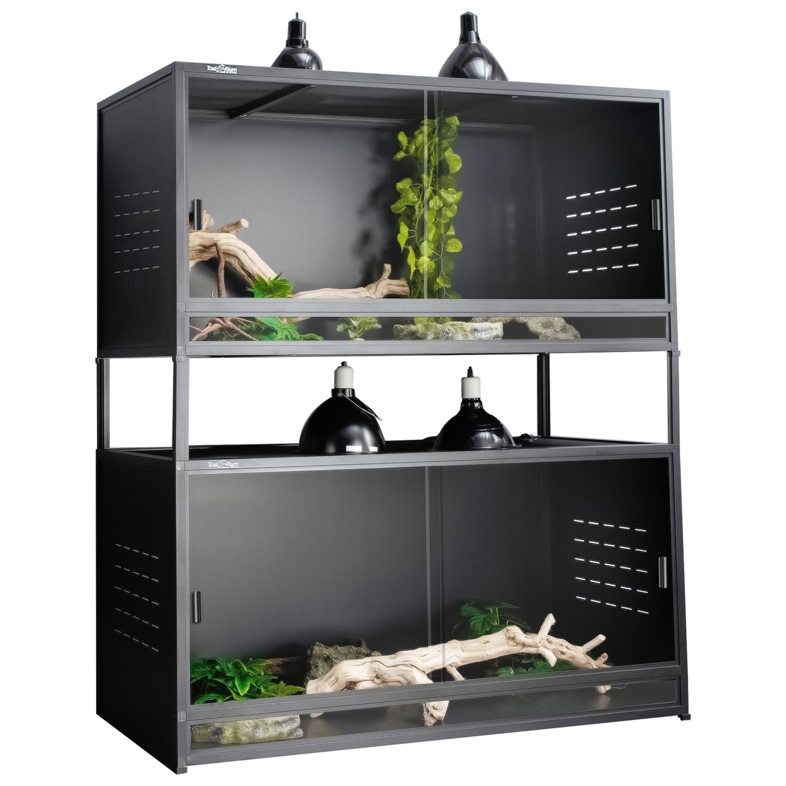 PVC Reptile Enclosure 48"x24"x24"Reptile Terrarium 120 Gallon Large Tank for Bearded Dragon Lizard Snake, Wide Breeding Lounge Vivarium Area with Sliding Doors Lock (2pcs-Black Panels)