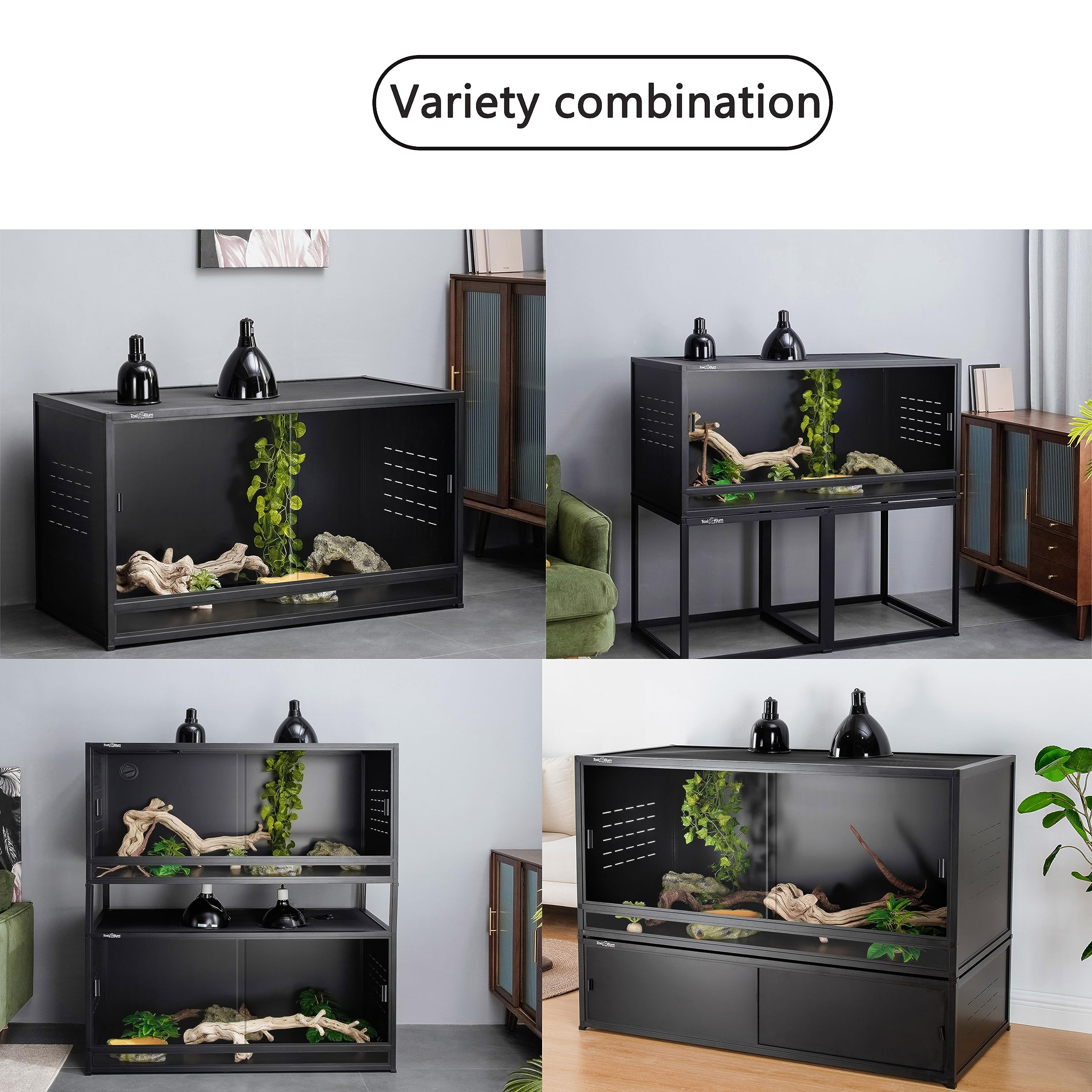 PVC Reptile Enclosure 48"x24"x24"Reptile Terrarium 120 Gallon Large Tank for Bearded Dragon Lizard Snake, Wide Breeding Lounge Vivarium Area with Sliding Doors Lock (2pcs-Black Panels)