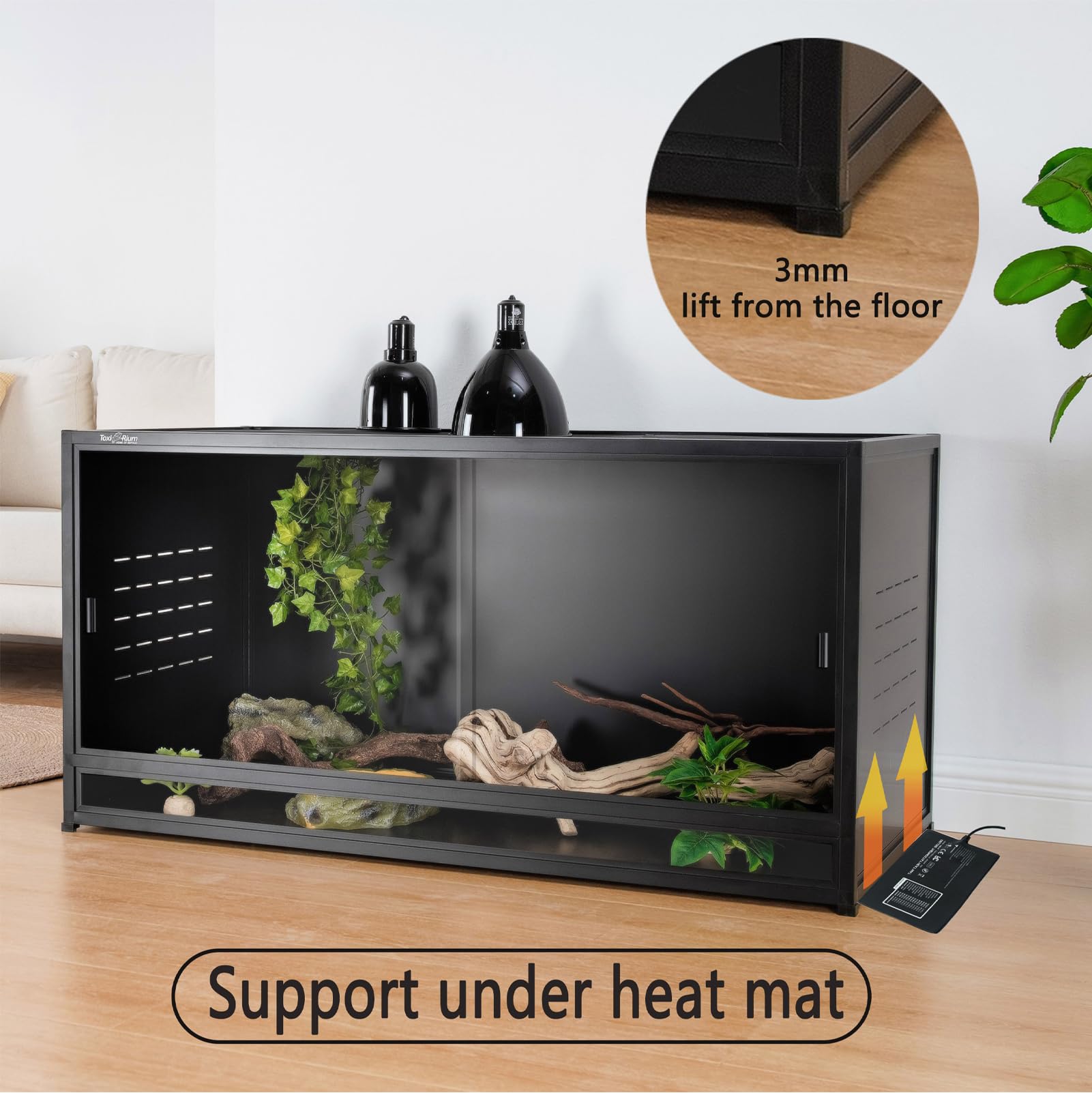 PVC Reptile Enclosure 48"x24"x24"Reptile Terrarium 120 Gallon Large Tank for Bearded Dragon Lizard Snake, Wide Breeding Lounge Vivarium Area with Sliding Doors Lock (2pcs-Black Panels)