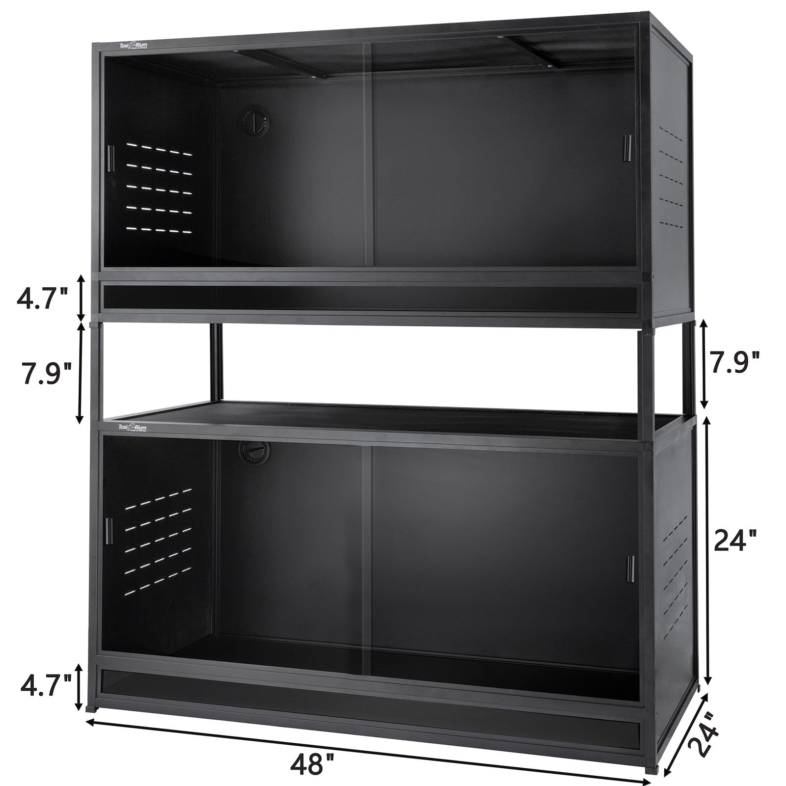 PVC Reptile Enclosure 48"x24"x24"Reptile Terrarium 120 Gallon Large Tank for Bearded Dragon Lizard Snake, Wide Breeding Lounge Vivarium Area with Sliding Doors Lock (2pcs-Black Panels)