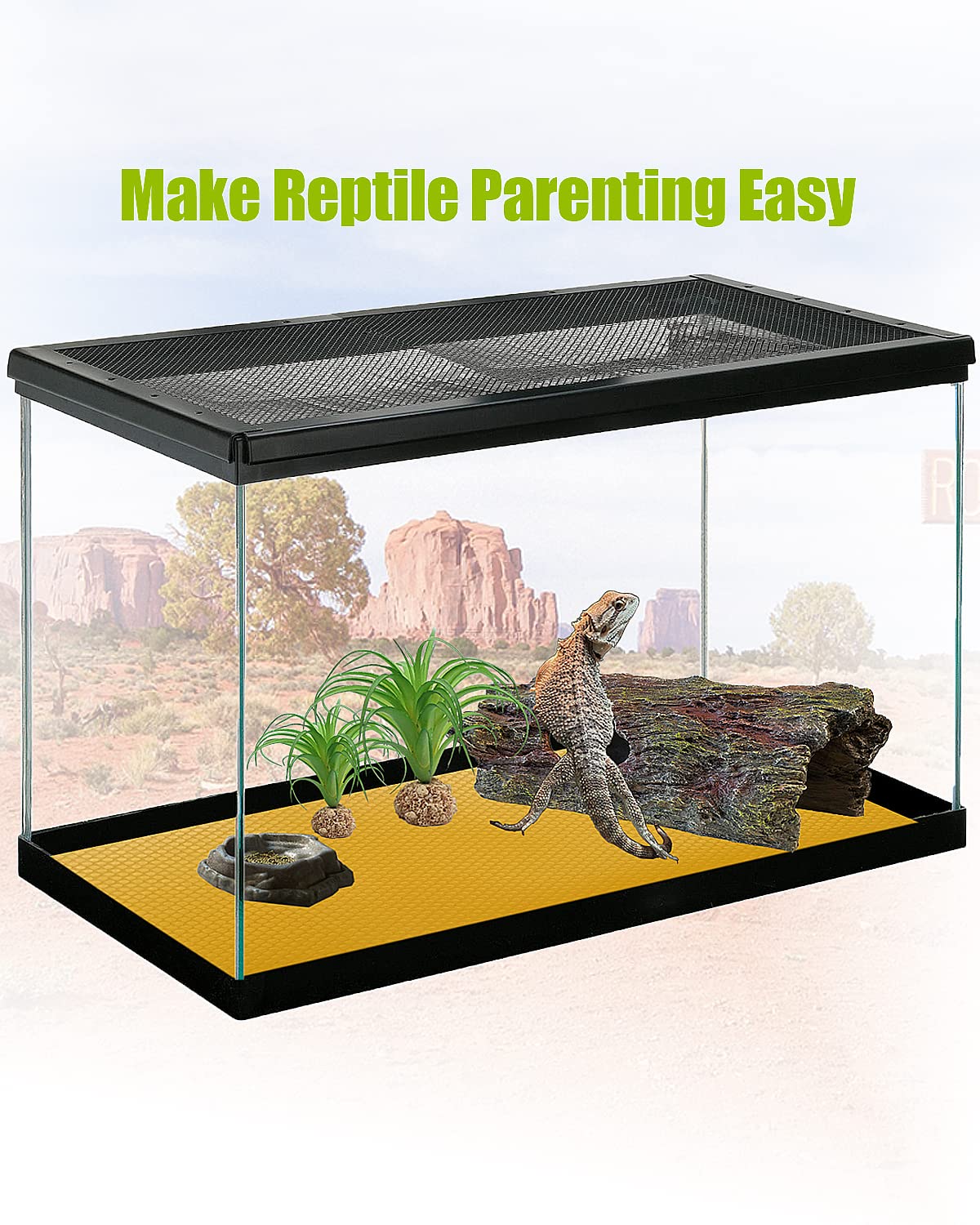 Helidrago Bearded Dragon Tank Accessories, Reptile Substrate Floor, Leopard Gecko Tank Liner Mat for 40 Gallon, 20 Gallon, 50 Gallon,75 Gallon Lizard Tank, Yellow