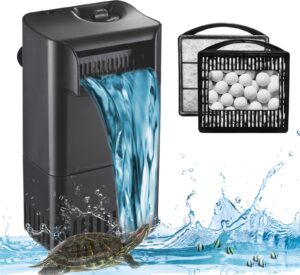 turtle tank filter aquarium filter power adjustable 10-30 gal. 222gph small internal filter 3-stage waterfall bio-filtration low water level for freshwater saltwater fish tank reptile shrimp frog