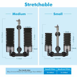 DEGGOX Aquarium Sponge Filter for 10-20 Gallon Fish Tank, Double Sponge with Ceramic Media Ball, for Fry Betta Shrimp Nano Tank,with 2 Spare Sponges and 1.5M Tube （Air pump purchased separately