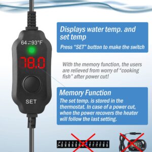 AquaMiracle Adjustable 200W Aquarium Heater Submersible Fish Tank Heater Super Short Aquarium Heater with LED Digital Display Thermostat, for Tanks 20-40 Gallons