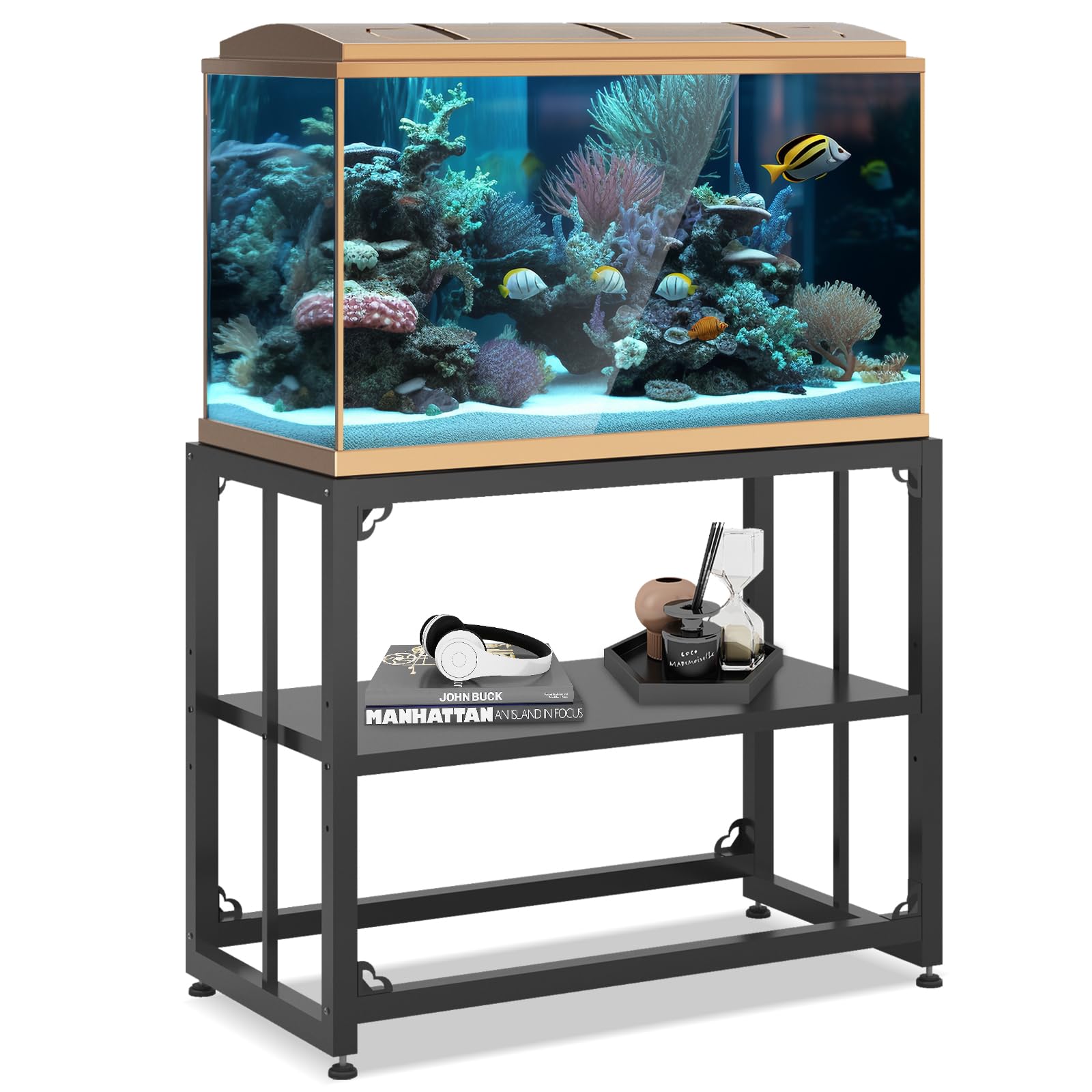 Grehitk Fish Tank Stand, 40 Gallon Aquarium Stand, Metal Aquarium Turtle Tank, Adjustable 2-tier Fish Tank Rack Shelf, Reptile Tank Terrariums Tank Breeder Reptile Tank Stand, Tank not Included