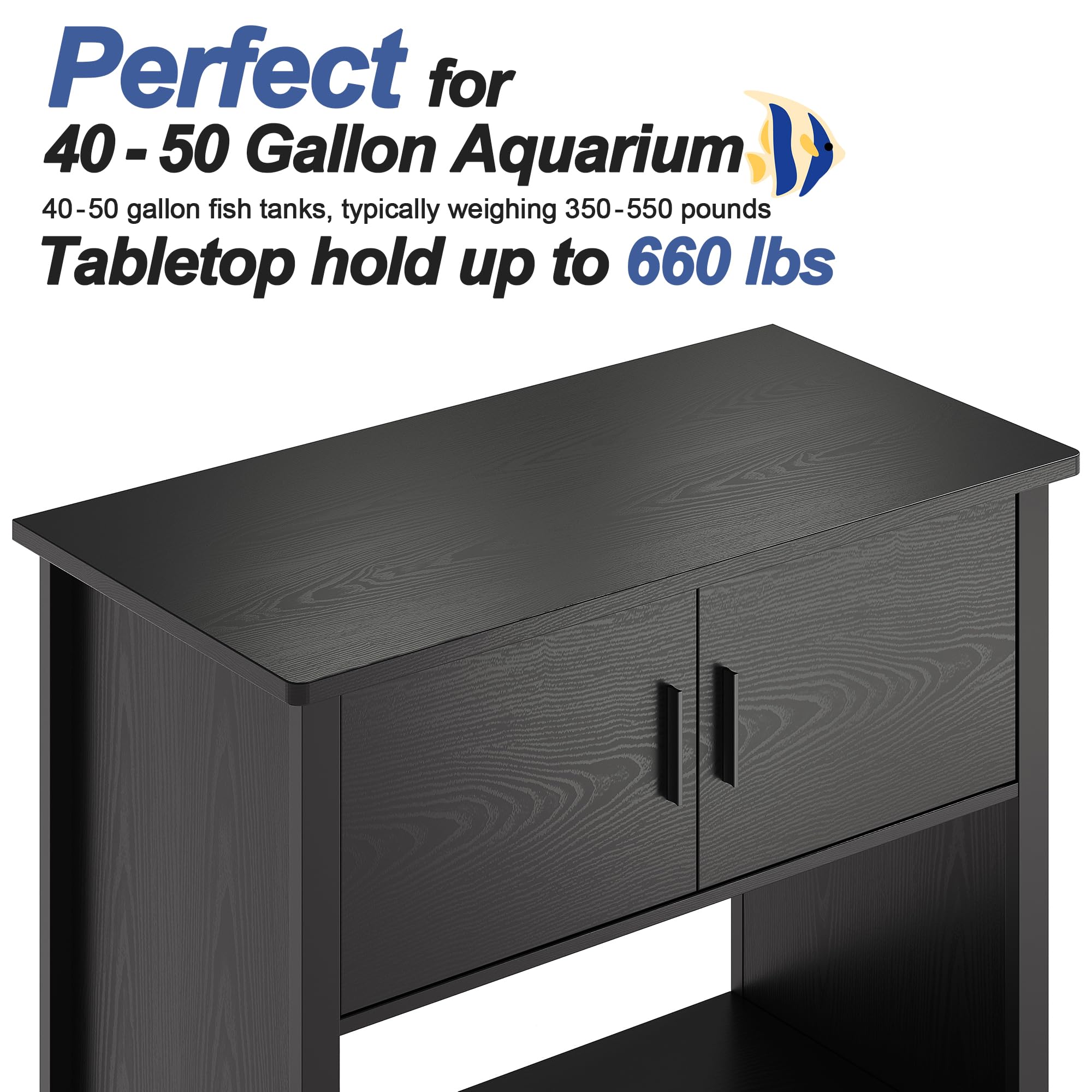 Xilingol 40-50 Gallon Aquarium Stand, Fish Tank Stand with Cabinet for Fish Accessories Storage, Heavy Duty Metal Frame, 990LBS Capacity, Turtle Tank, Reptile Terrariums and Breeder Tank Stand, Black