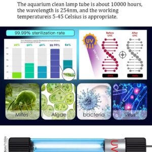 KINGYEENUO Aquarium Clean Light, 9W Submersible Aquarium Light, Fish Tank Clean Light with Timer, Submersible Waterproof Lamp for Filter Tank Sump Swim Pool