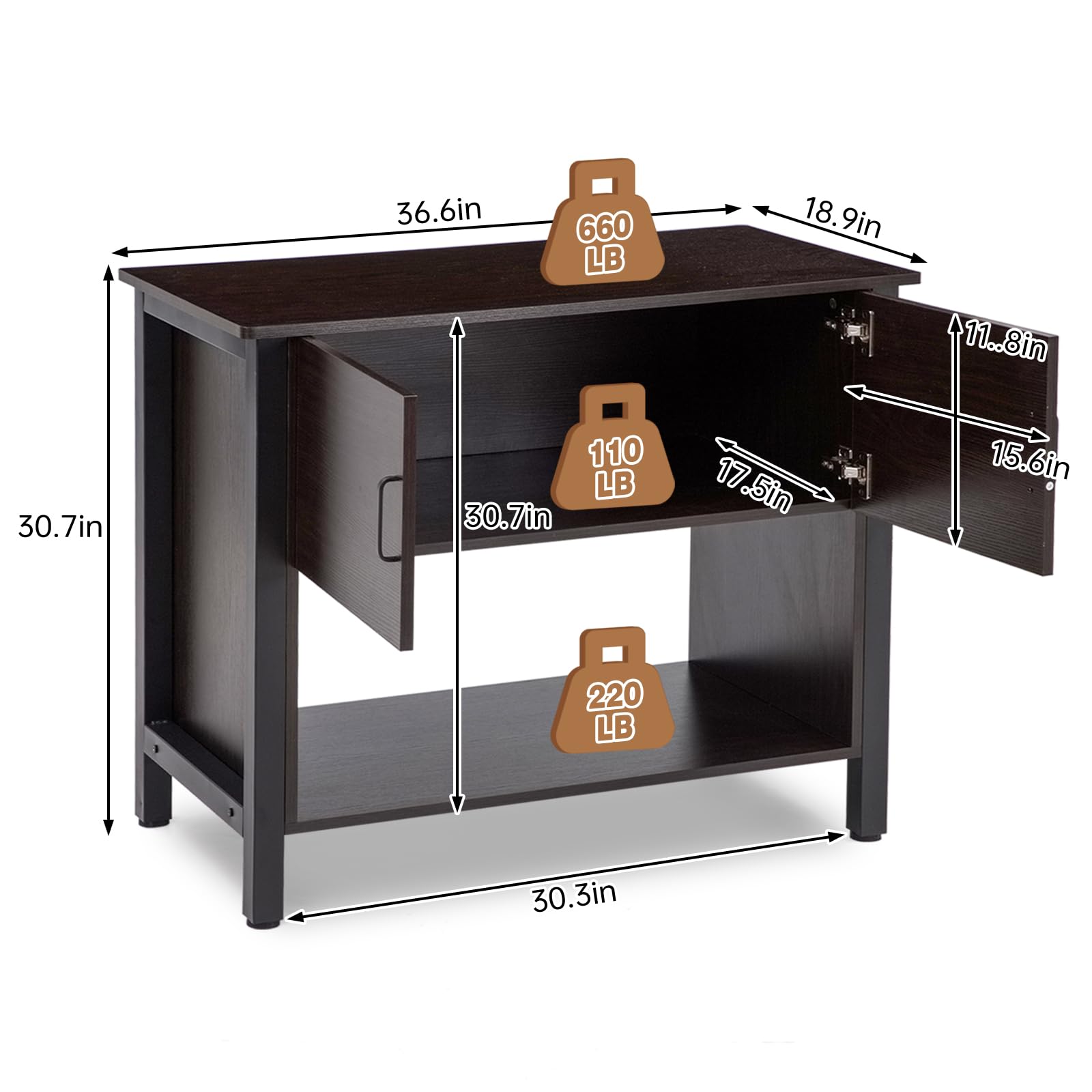 Fish Tank Stand Metal Aquarium Stand with Cabinet Aquarium Turtle Tank 36.6" x 18.9" x 30.7" for 40 Gallon（Aquarium Not Included）