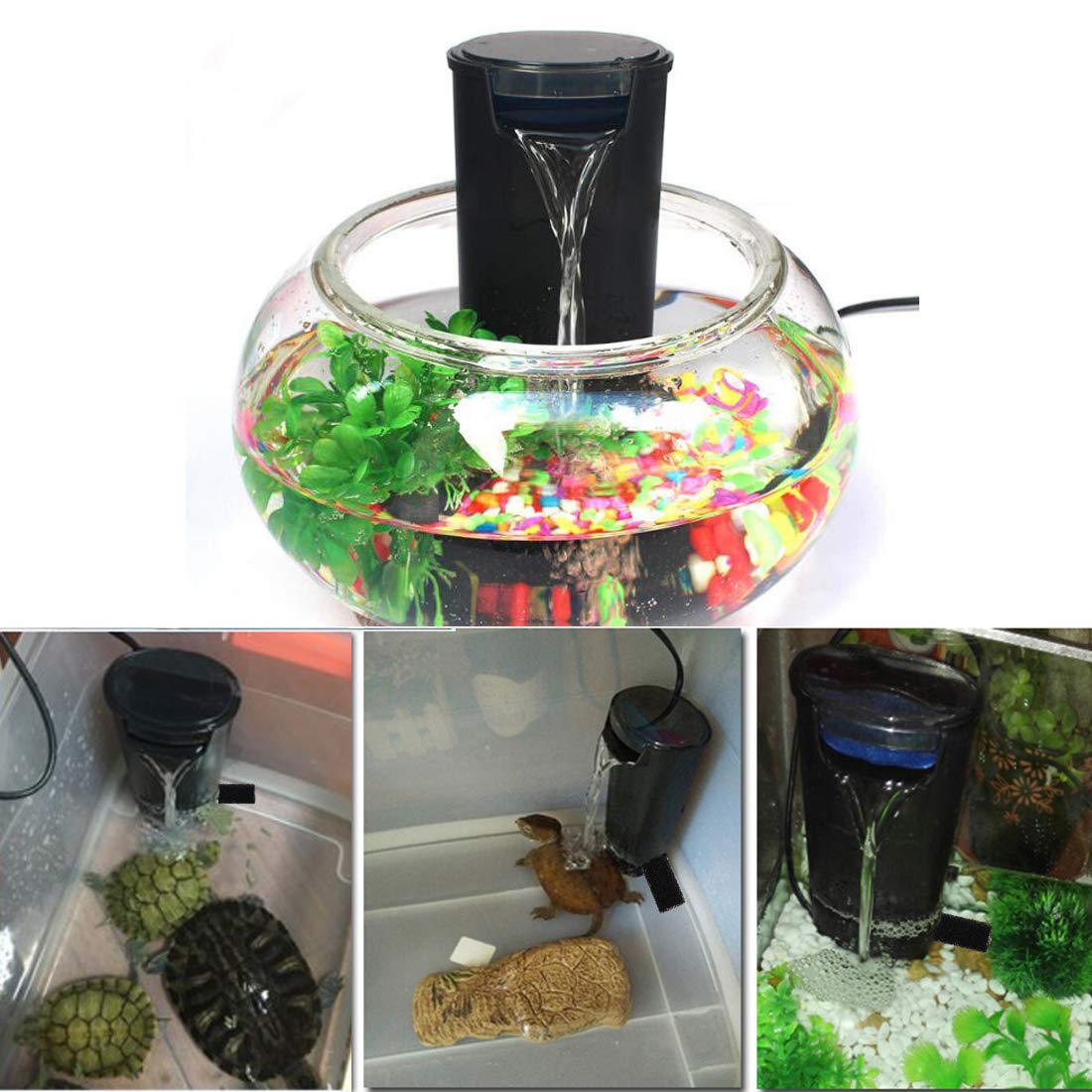 Aquarium Turtle Filter Waterfall Flow Water Clean Pump Bio-Filtration for Reptiles Tank Low Level Waterfall Filter for Small Fish Tank Turtle Tank Shrimp Amphibian Frog Crab (600L/H Aquarium Filter)