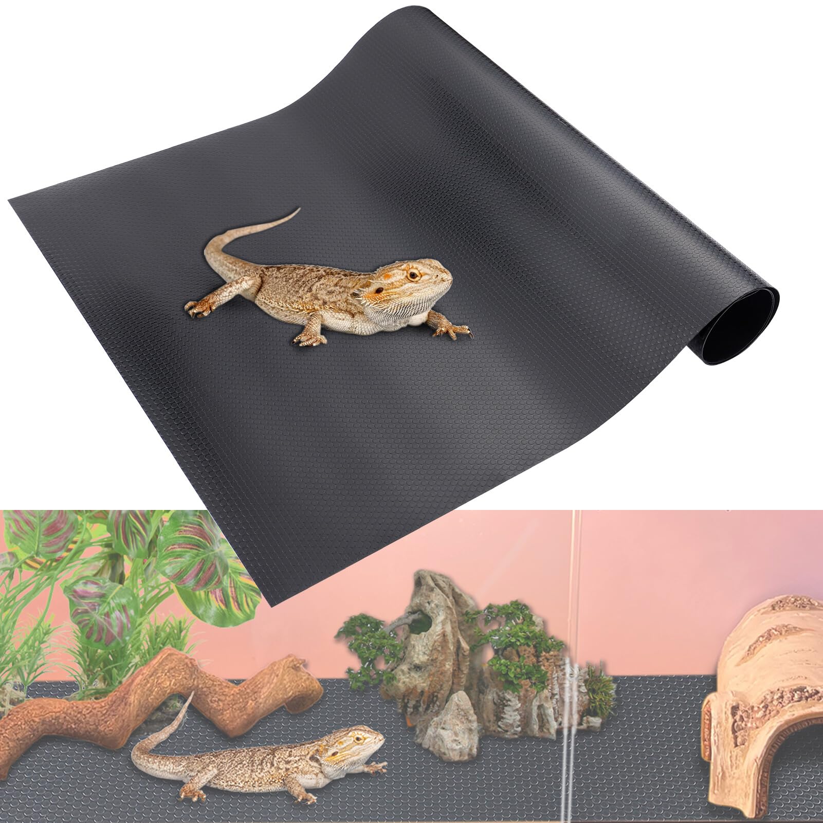 MEWTOGO Reptile Carpet, Bearded Dragon Tank Accessories, Reptile Terrarium Carpet Substrate, Non-Adhesive Durable Reptile Mat for Leopard Gecko Lizard Snake Tortoise, 17'' x 39''