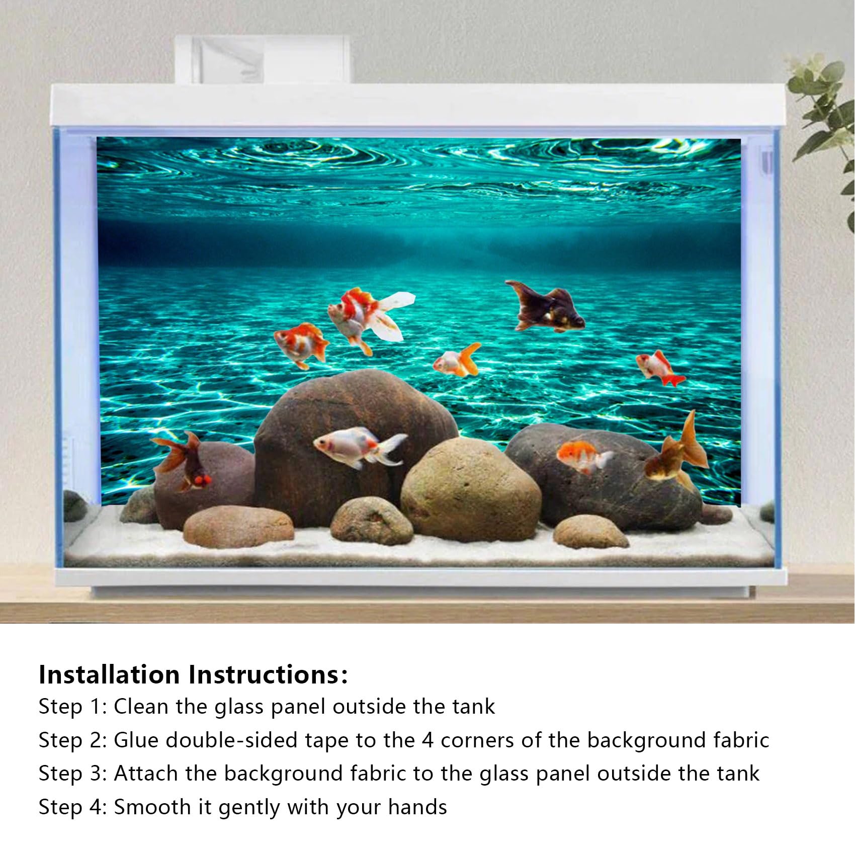 YongFoto 72x18 Inches Polyester Aquarium Background Turquoise Clear Water Ripple Terrarium Background Glass Fish Tank Background Pet Underwater Habitat Decor