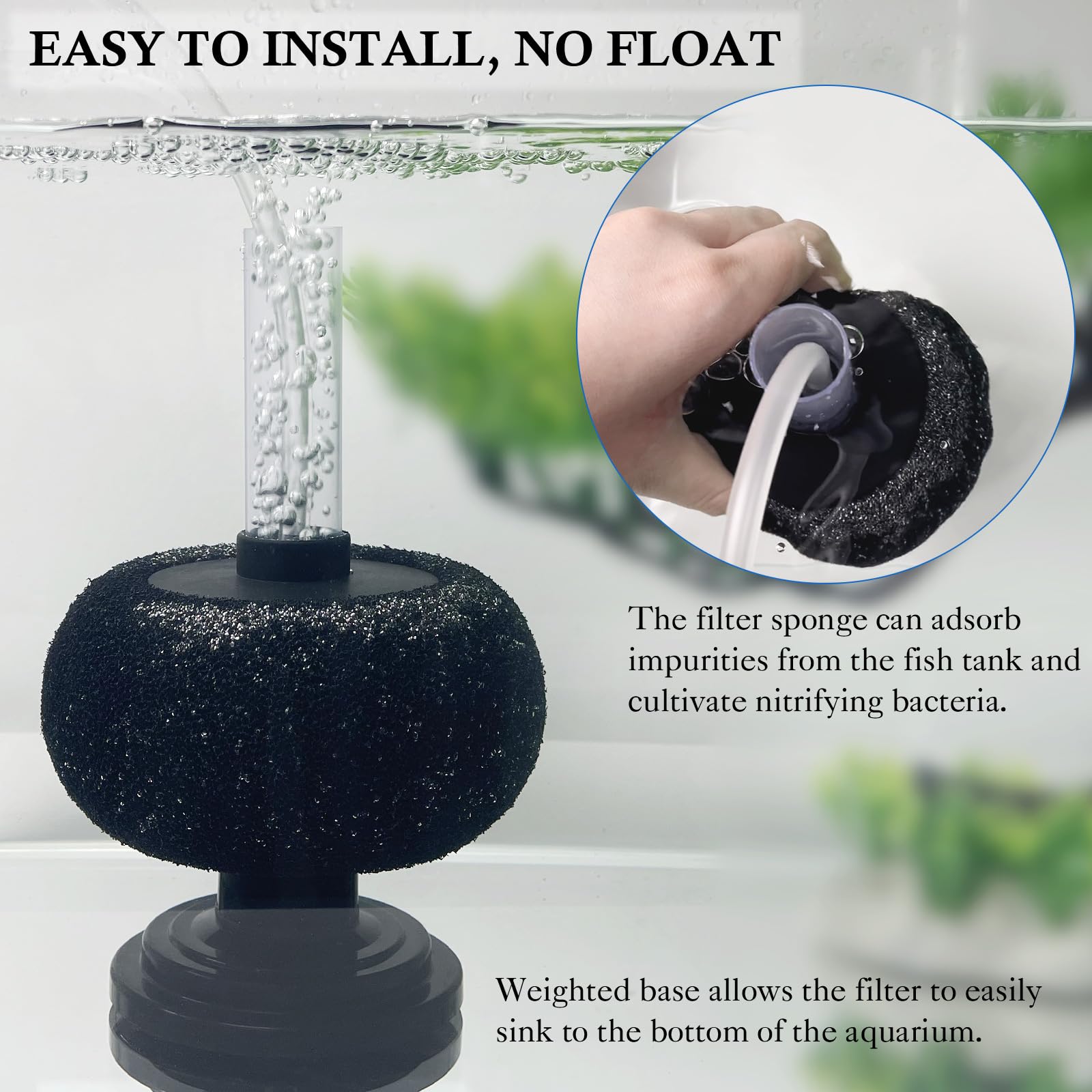 HITOP 7in Height Aquarium Bio Sponge Filter: 5-40gallon Air-Powered Fish Tank Filter, Quiet Filter for Aquarium/Betta Tank/Shrimp Tank/Fry Tank