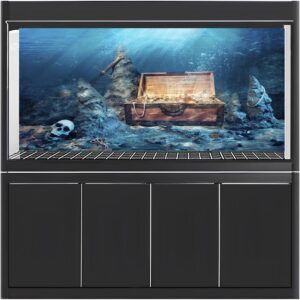 AWERT 24x16 inches Underwater Aquarium Background Opened Treasure Chest with Bright Gold Treasure Box Adventure Water Wealth Pirate Fish Tank Background Vinyl Background