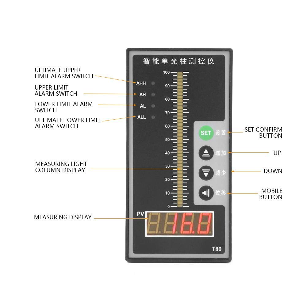 Level Meter Sensor Water Depth Level Display Meter Intelligent Pressure Controller Light Column Display 4-20MA Level Transmitter Liquid