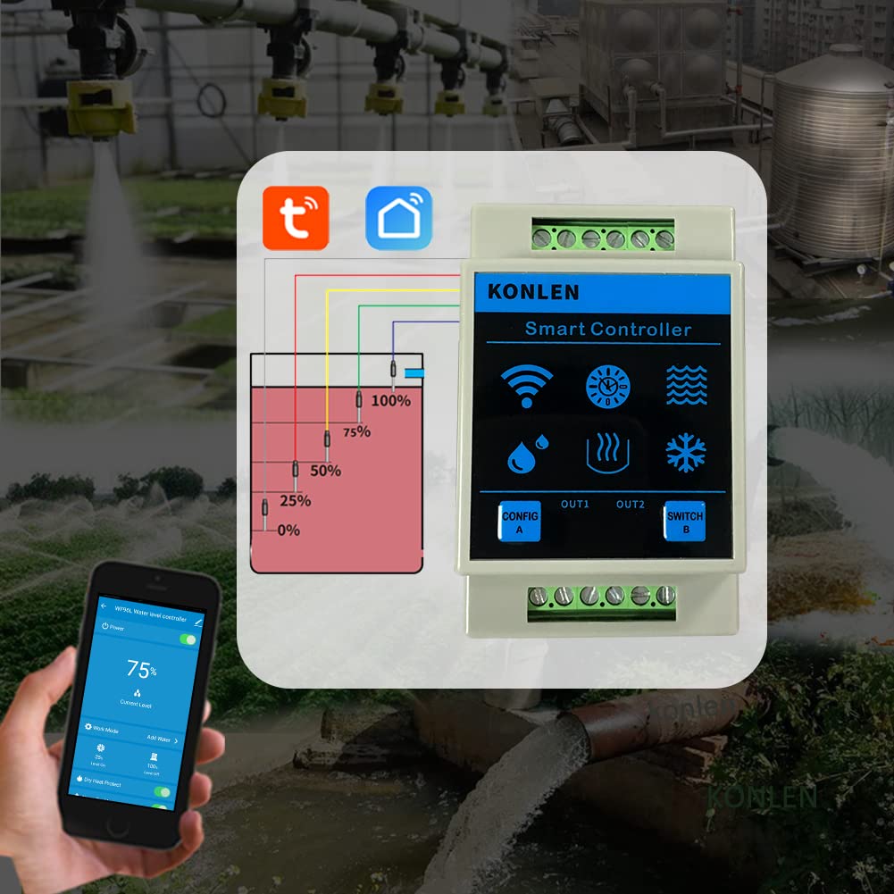 Tuya Smart Home Water Level Sensor WiFi Controller Leakage Flood Alarm Swimming Pool Pump Tank Flow Detector