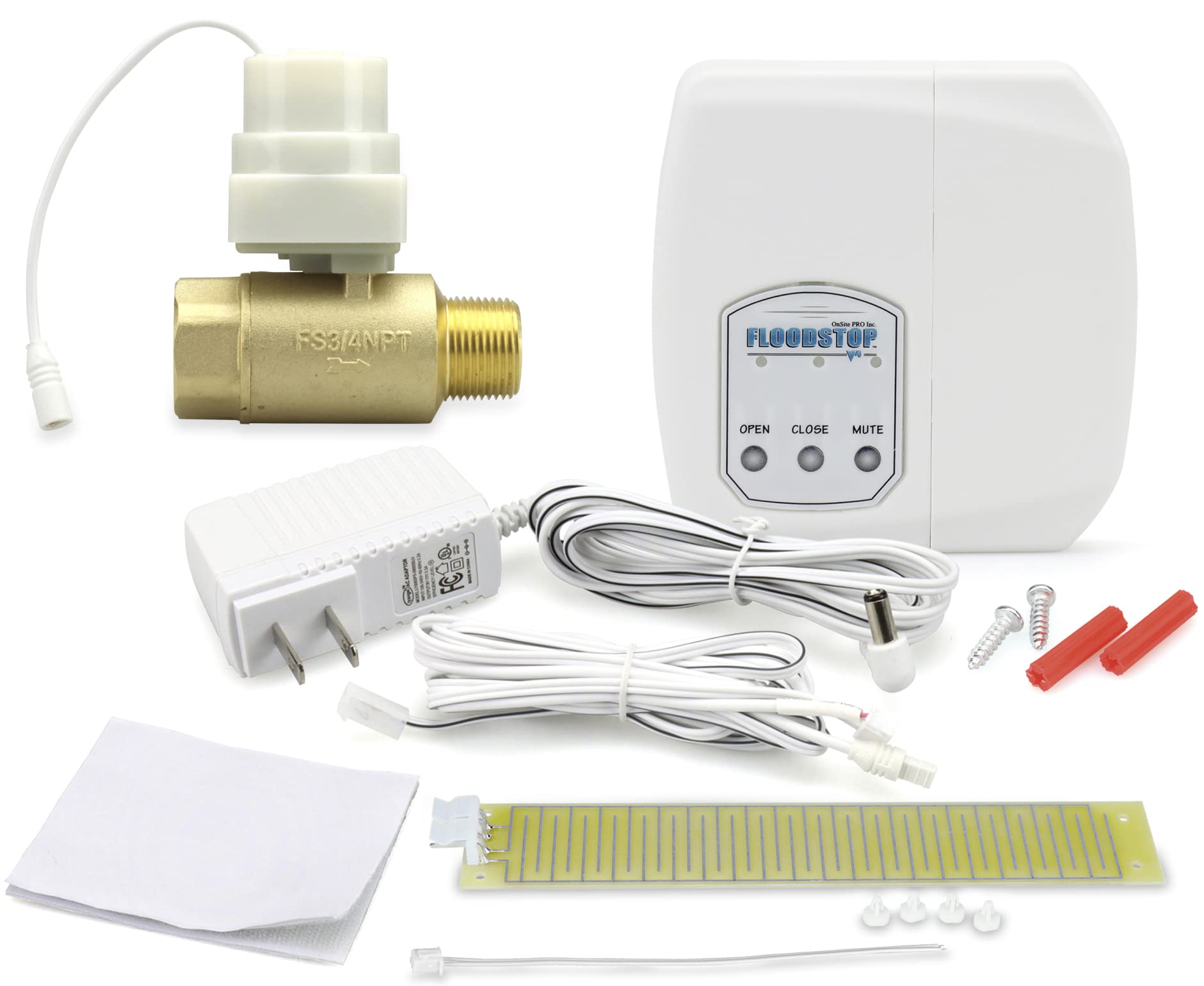 FloodStop Water Heater Leak Detector Kit with Automatic Water Shut-Off and Visual/Audible Alarms, 3/4" NPT MIP x FIP