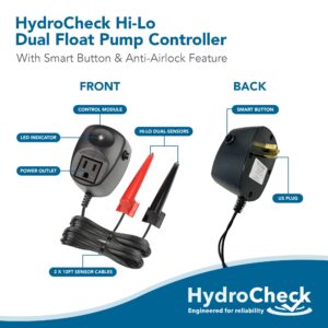 HydroCheck HC6000v2 Sump Pump Float Switch: Hi-Lo Sensors, Built-in Alarms | Versatile, No Cleaning & No Moving Parts,Prevents Flooding in Basements, Pools, and More! Proudly Made in USA