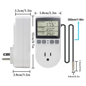 KETOTEK Digital Thermostat Outlet Plug Temperature Controller Outlet Socket 120V Heating Cooling Control 110V 15A Celsius Fahrenheit Display White