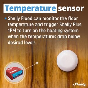 Shelly Flood | Wireless Flood Sensor with Temperature Measurement | Home Automation | iOS Android App | Dripping & Leaking Alarm | Floor Heating Control | Compact Design | Easy to Use