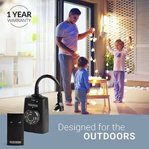 BLACK+DECKER Wireless Outdoor Timer Outlet with Remote, 2 Grounded Outlets, Photocell Sensor