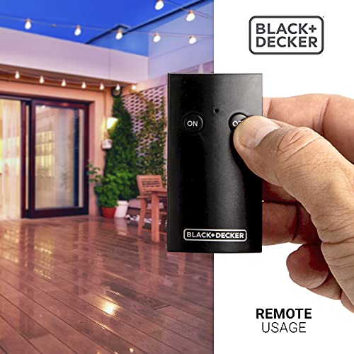 BLACK+DECKER Wireless Outdoor Timer Outlet with Remote, 2 Grounded Outlets, Photocell Sensor