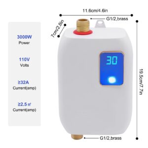 Electric Water Heater-110V Small Instant Hot Water Heater,Under Sink Plug in Tankless Water Heater on Demand with LCD Digital Display for Kitchen Sink Faucet (White)