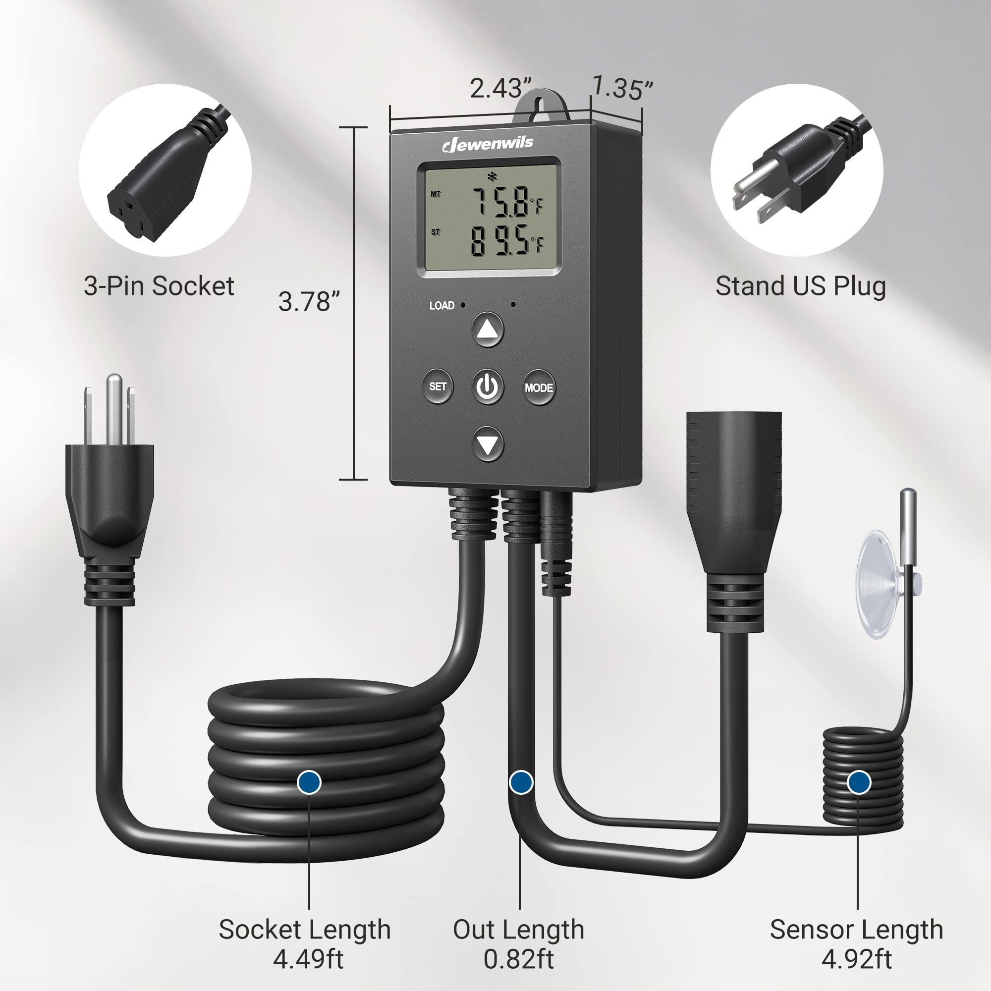 DEWENWILS Digital Temperature Controller Thermostat Outlet with Heating & Cooling Mode for Chest Freezer, Home Brewing, Green House, Incubation, Reptiles, -22°-221°F, 120V/10A/1200W