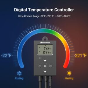 DEWENWILS Digital Temperature Controller Thermostat Outlet with Heating & Cooling Mode for Chest Freezer, Home Brewing, Green House, Incubation, Reptiles, -22°-221°F, 120V/10A/1200W