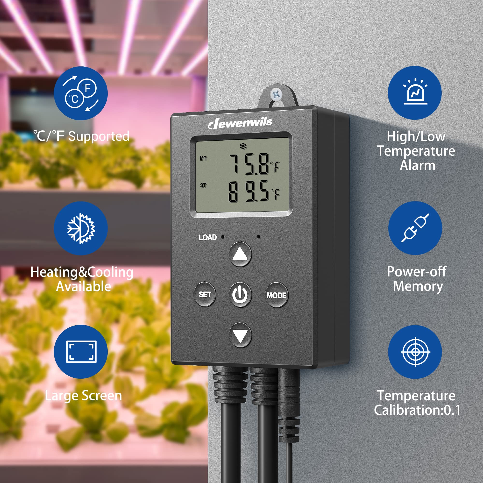 DEWENWILS Digital Temperature Controller Thermostat Outlet with Heating & Cooling Mode for Chest Freezer, Home Brewing, Green House, Incubation, Reptiles, -22°-221°F, 120V/10A/1200W