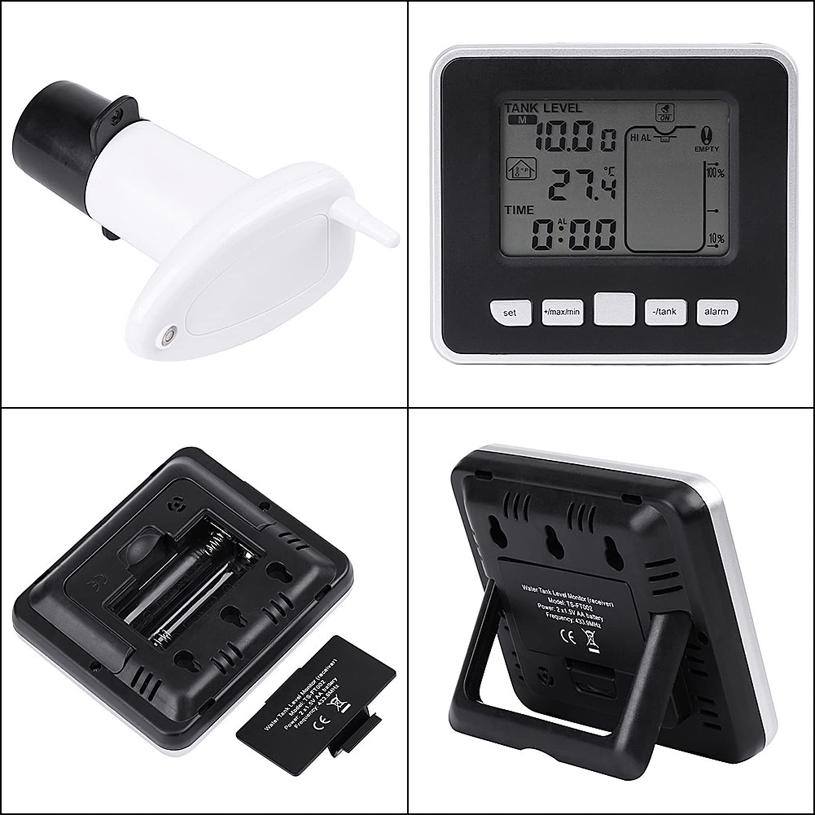 Ultrasonic Level Sensor, Ultrasonic Water Liquid Depth Level Meter Sensor Liquid Level Sensor with Temperature Display 3.3 Inch LED Display Supports Liquid Level High/Low Alarm