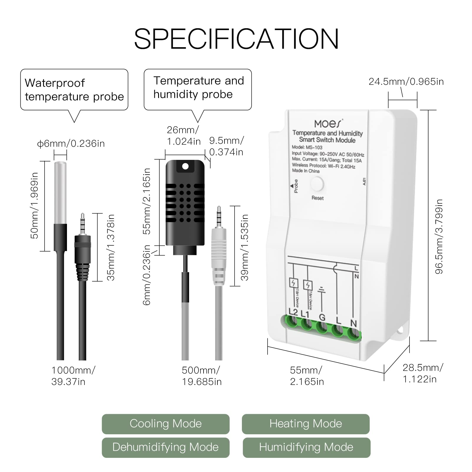 MOES WiFi Smart Temperature Switch Module Sensor with Waterproof Probe, Dual Relay Output Controller, Smart Life Tuya App Remote Control, Programmable Thermostats Kit Works with Alexa Google Assistant