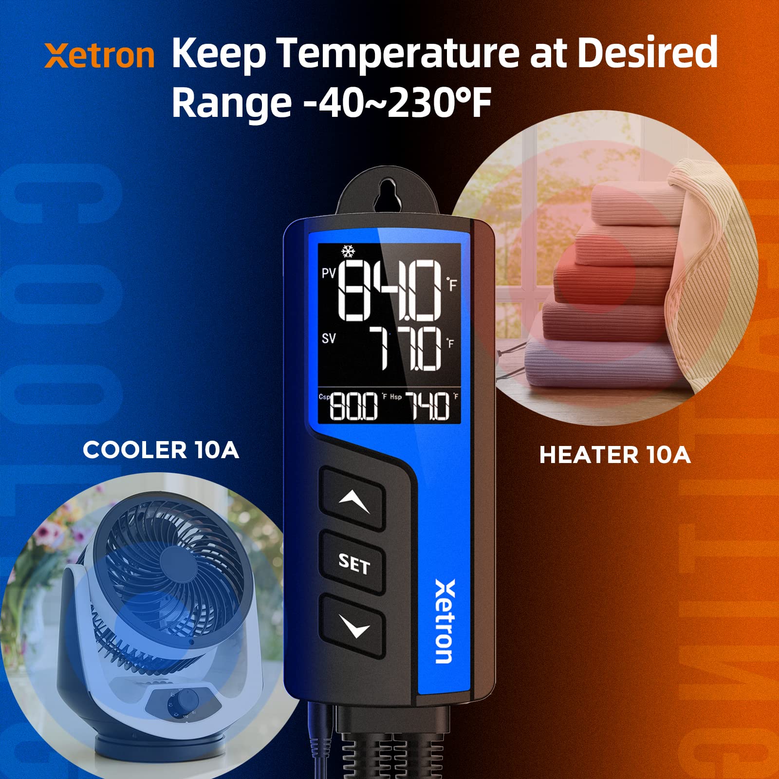 Xetron Temperature Controller Digital with Cooling Heating Pre-Wired Outlet On-Off Thermostat Controller for Freezer Fan Aquarium Reptile Homebrew 110V 10A -40~230°F, STC1000Pro NotWIFI