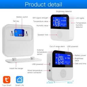 5-in-1 Wi-Fi Smart Temperature and Humidity Meter, 2.9-inch Screen, High-Precision Sensor, APP Control, Brightness Display, Smart Backlight, Temperature Unit Switching, USB Charging