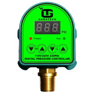 gamatech 110v/220v pressure switch for water pump and air pump, digital adjustable pressure controller, 0-230 psi, 1/2" male npt