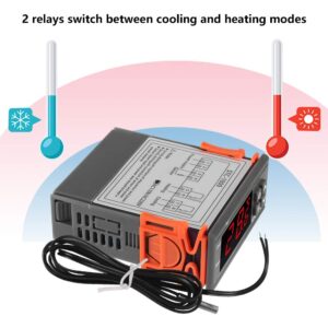 Dorhea STC-1000 Digital Temperature Controller AC 10A 110V-220V Digital LED Temperature Controller Heating Cooling Centigrade Thermostat 2 Relays Output with NTC Sensor Probe(110V/220V)