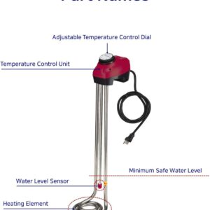 KD 1600W Immersion Bucket Water Heater, Auto Shutoff, Overheating Prevention, Auto Water Level Senor, Adjustable Thermostat, Easy-to-Use (RED / 1600 WATT)