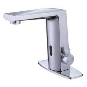 automatic sensor touchless bathroom sink faucet with hole cover plate, chrome vanity faucets, hands-free bathroom water tap with control box and temperature mixer, easy installation (silver)