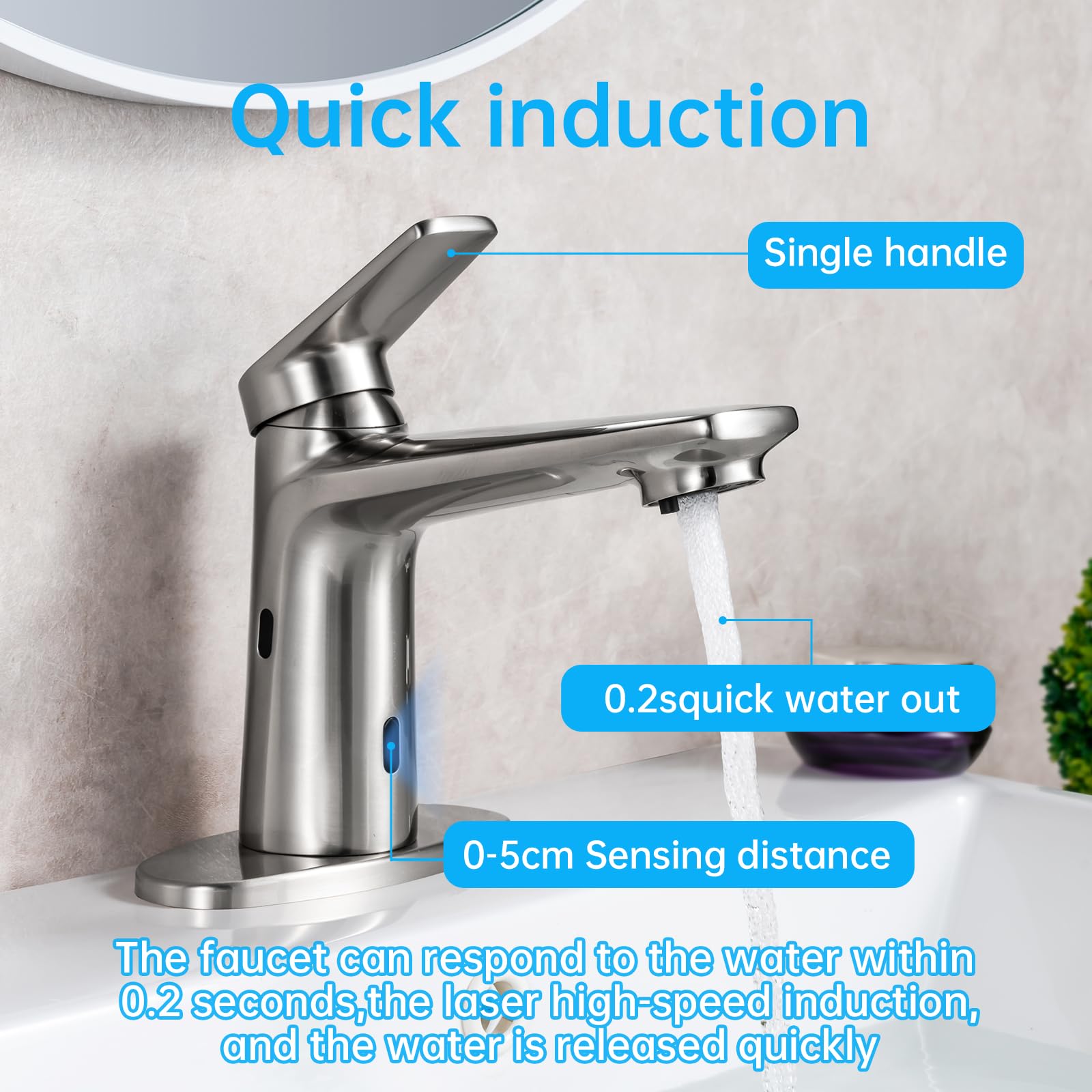 GOESMO Bathroom Faucet with Built-in Soap Dispenser, Single-Handle Adjustable Hot & Cold Water Temperature, Short & Long Sensor Modes, Touchless Automatic Basin Sensor Faucet Sink 1 or 3 Hole 29101/BN