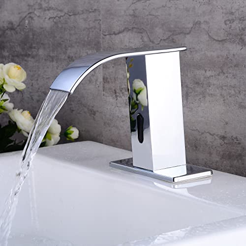 Gangang Touchless Bathroom Sink Faucet Motion Sensor Hands Free Automatic Commercial Vanity Water Faucets with Temperature Control Hot & Cold Mixing Valve Chrome