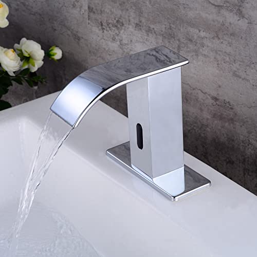 Gangang Touchless Bathroom Sink Faucet Motion Sensor Hands Free Automatic Commercial Vanity Water Faucets with Temperature Control Hot & Cold Mixing Valve Chrome