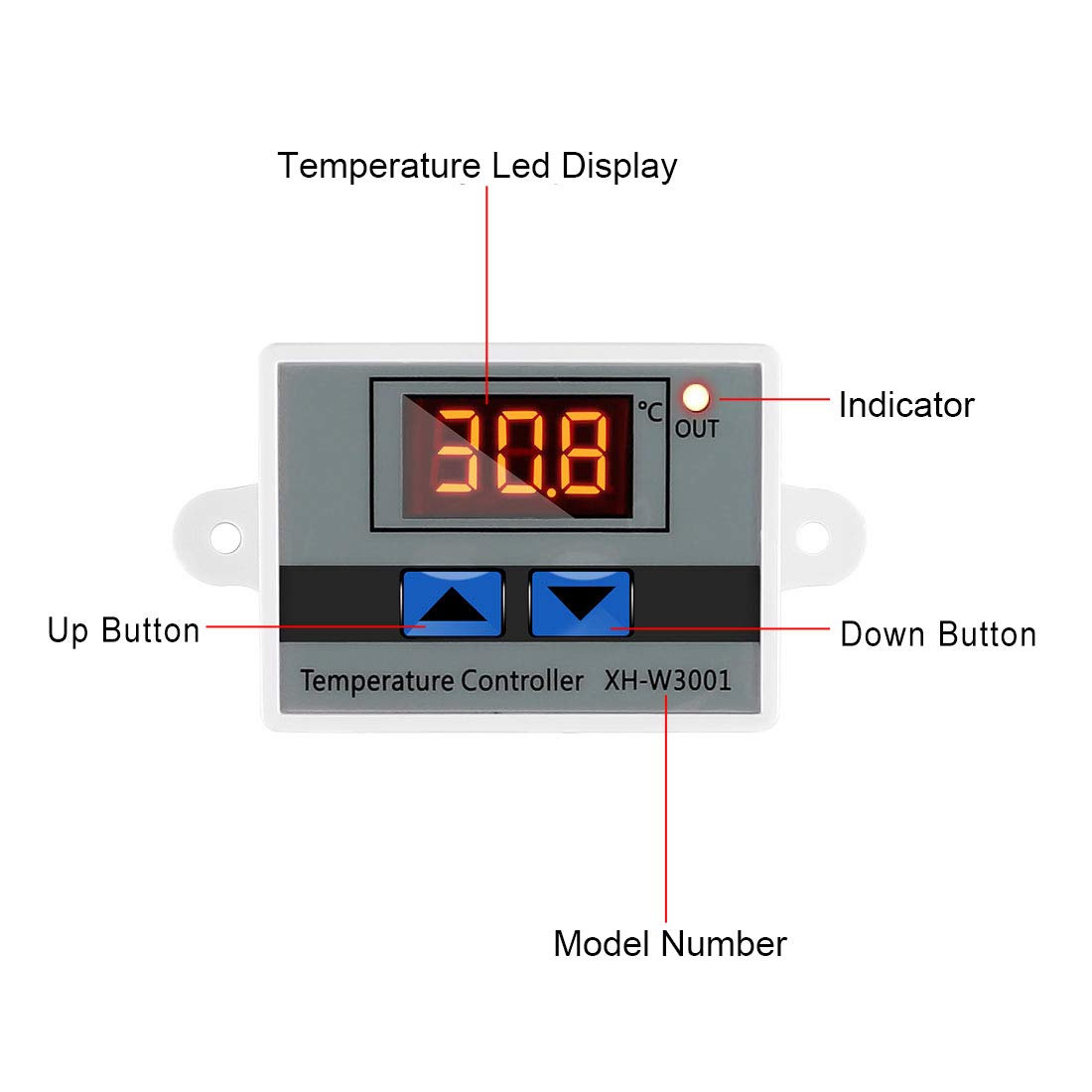 XH-W3001 Mini Thermostat Switch with Waterproof Sensor Probe Digital LED Temperature Controller Module Programmable -50 to 110 Degree Heating Cooling Thermostat(220V)