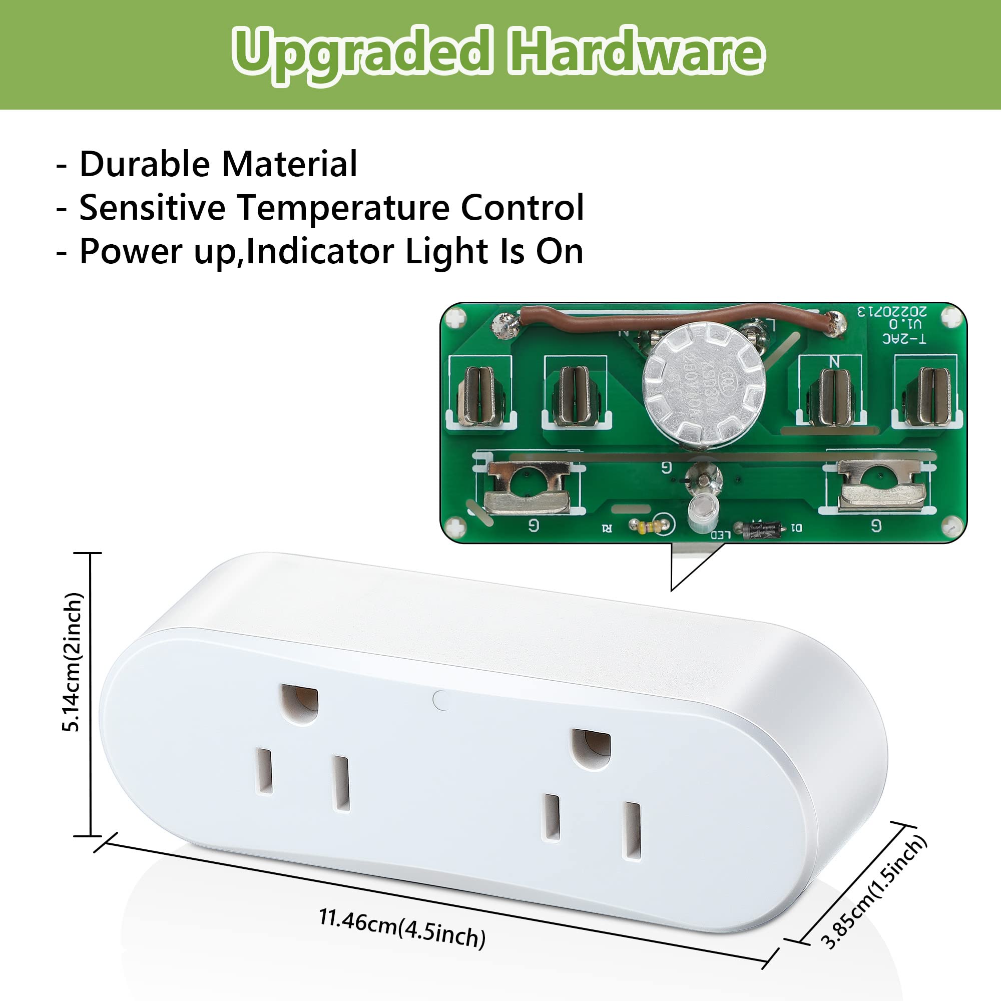 Temperature Controlled Outlet, Auto On 32°F/Off 50°F Thermostatically Controlled Outlet Switch, Thermostat Outlet Plug for Heater, Freeze Control Thermostat Outlet Cube for Cold Weather Farm Deicer