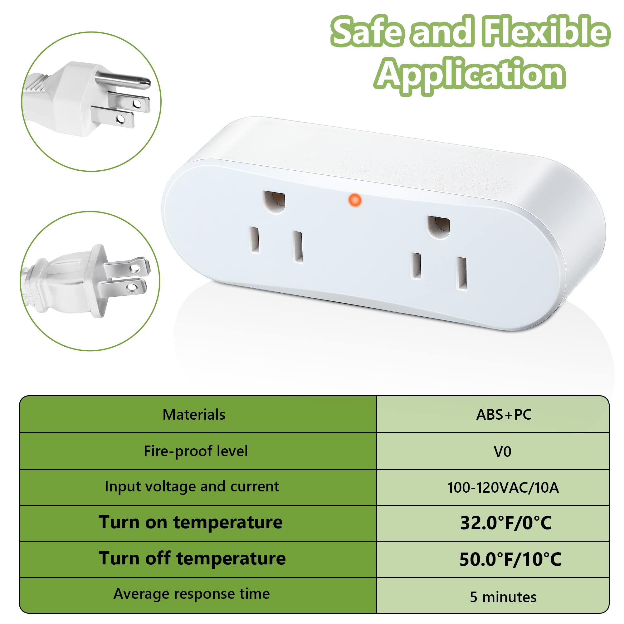 Temperature Controlled Outlet, Auto On 32°F/Off 50°F Thermostatically Controlled Outlet Switch, Thermostat Outlet Plug for Heater, Freeze Control Thermostat Outlet Cube for Cold Weather Farm Deicer