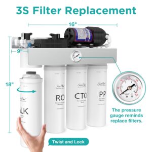 SimPure Alkaline UV Reverse Osmosis System, NSF/ANSI 58 Certified, Tankless RO Water Filter System 400 GPD, pH+ Remineralization Water Filtration Under Sink, BPA Free, Built-in Pump