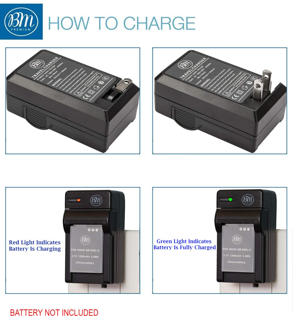 BM EN-EL12 Battery Charger for Nikon Coolpix A1000 B600 W300 A900 AW100 AW110 AW120 AW130 S6200 S6300 S8100 S8200 S9050 S9200 S9300 S9400 S9500 S9700 S9900 P310 P330 P340, KeyMission