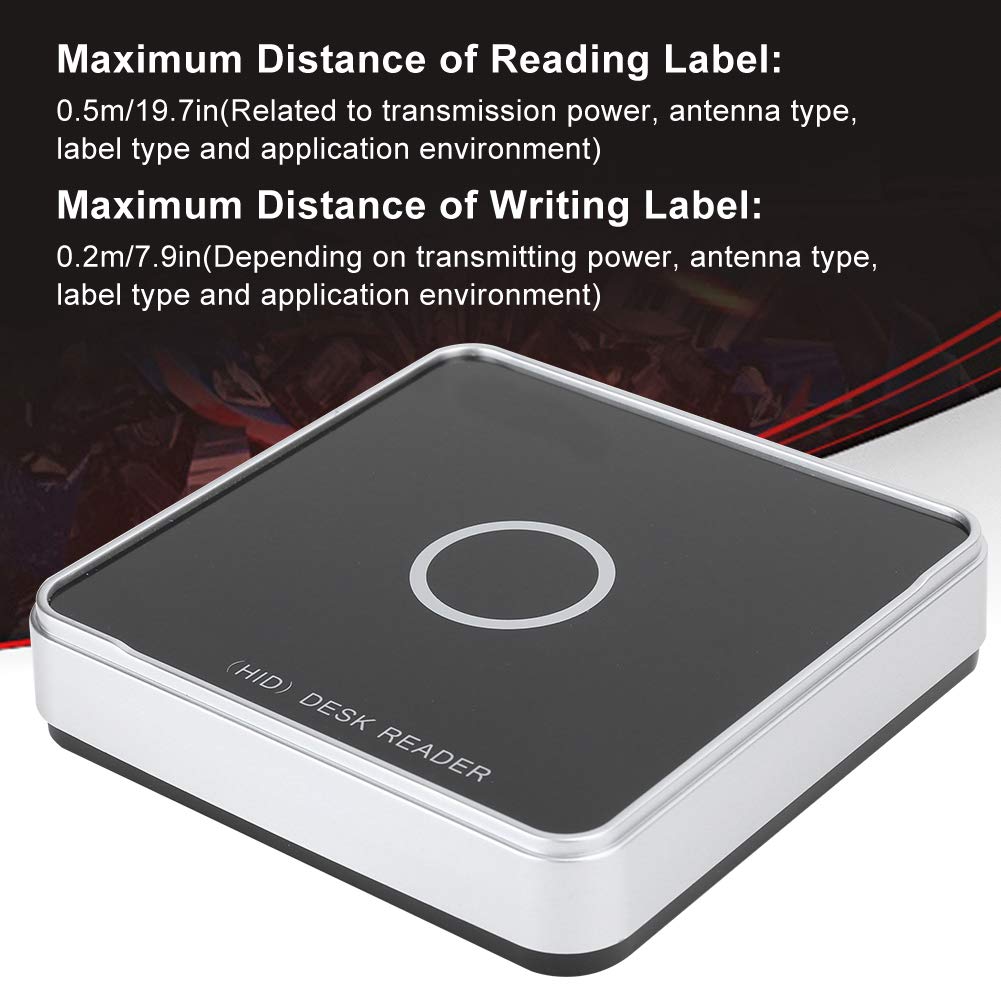 Desktop Reader UHF RFID, Fast Response Speed Sensitive Reading Distance Up to 50Cm, Circular LED Indicator, Built in Buzzer, 2Dbi Circular Polarization Antenna 12.5Dbm to 26Dbm