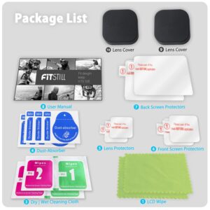 FiTSTILL [8pcs] Screen Protector for Go Pro Hero 12/Hero 11/Hero 10/Hero 9 Black Fit Media Mod Ultra Tempered Glass Protective Foils with Lens Cover Accessories Kit