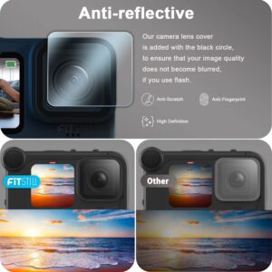 FiTSTILL [8pcs] Screen Protector for Go Pro Hero 12/Hero 11/Hero 10/Hero 9 Black Fit Media Mod Ultra Tempered Glass Protective Foils with Lens Cover Accessories Kit