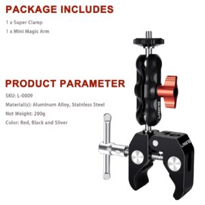 Lanxire Super Clamp Camera Mount with Double Ball Head Adapter - Compatible with Canon Nikon DSLR, Gopro, LED Lights, Ronin-M/MX, Freefly MOVI - 360° Rotation - 1/4"-20 & 3/8"-16 Threaded Holes